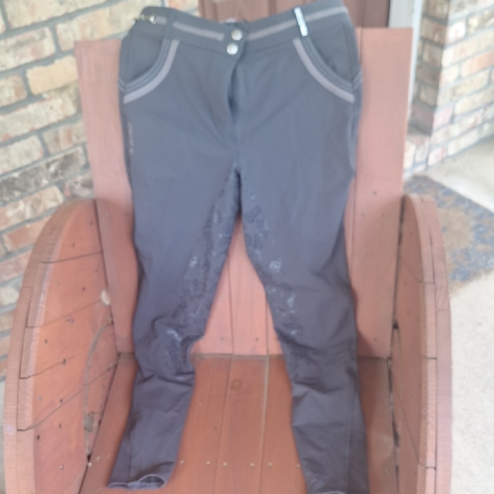 Montar High End Full Seat Equestrian Breeches. Gray Ribbon & Crystal Trim
